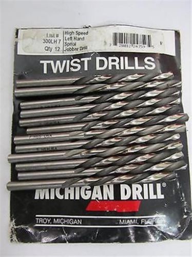 Michigan Drill, 300LH-7, #7, HSS, Left Hand Jobber Length Drill Bits -12 each
