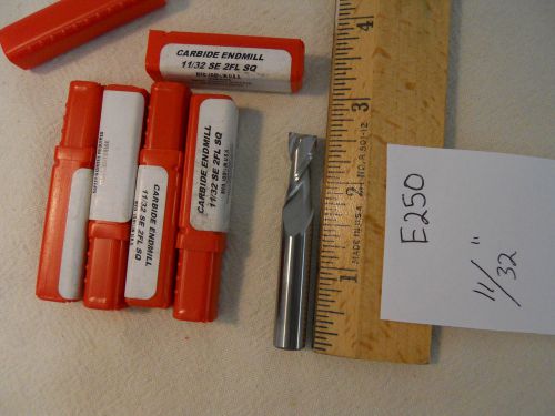 4 new 11/32&#034; diameter carbide end mills. 2 flute. 3/8&#034; sh. made in usa [e250] for sale