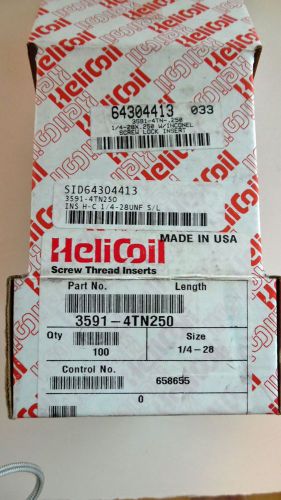 Box of 100 1/4&#034;-28 Helicoil Inserts 3591-4TN250 - Free US Shipping