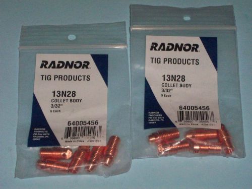 10 NEW 13N28 RADNOR TIG COLLET BODY 3/32&#034; (2 BAGS-5 PCS. EACH) FREE SHIPPING!!!