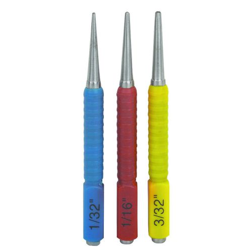 Nail punch 3 piece set, carbon steel, tip sizes 1/32&#034;, 1/16&#034;, 3/32&#034;, 4-7/8&#034; long for sale