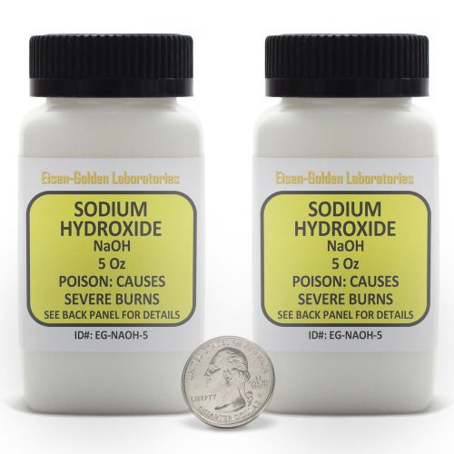 Sodium Hydroxide [NaOH] 99% ACS Grade Powder 10 Oz in Two Easy-Pour Bottles USA