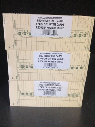 Time Cards 3 PACKS OF 250*for PRO 100/200 Time Clocks Royal reorder 013702 750