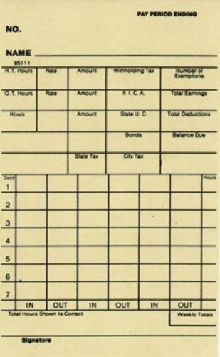 Time Card Amano Ex9000 Weekly Single Sided Timecard 85111 Box of 1000