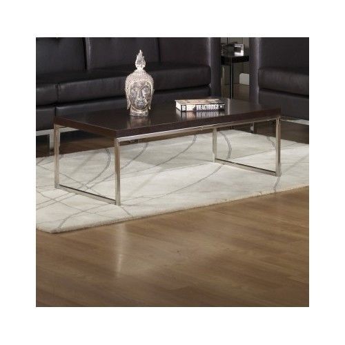 Coffee Table end side living room tables brown wood top Stylish chrome center