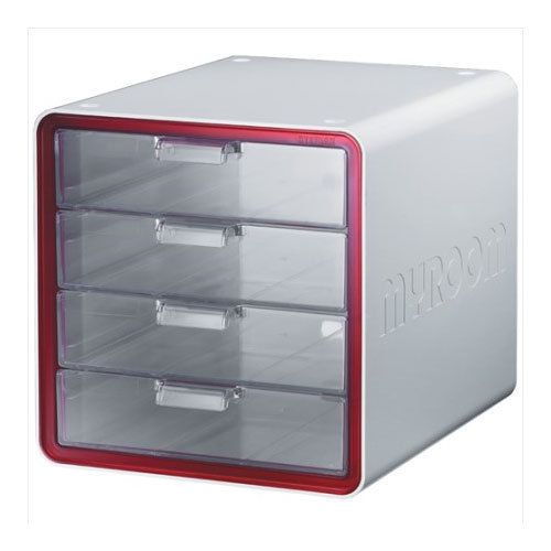 SYSMAX Filing Cabinet Transparent 4-drawers RED File Box Cabinet ABS GPPS