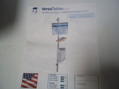 VERSA TABLES PC MOUNT KEYBOARD TRAY FOR WALL UNIT W/ MANUAL - NEW