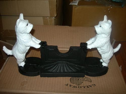 Painted CAST IRON- White Dog Business Card Holder 11.5&#034; x 5.5&#034; Decor NEW