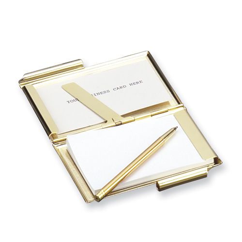 New Gold-plated Business Card &amp; Note Holder Office Acc.