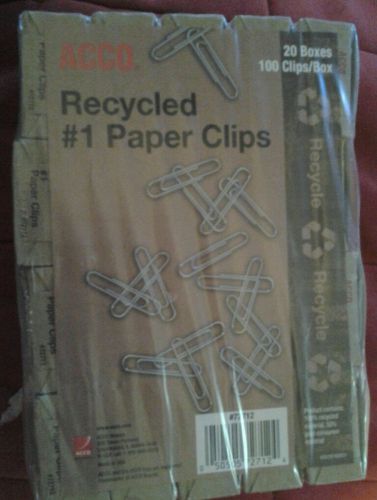ACCO RECYCLED #1PAPER CLIPS   20 BOXES OF 100 CLIPS