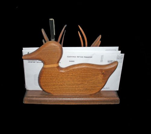NEW Walnut and Oak Mallard Duck Letter Holder Mail Bills Napkin Handcrafted