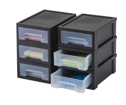 6 Piece Desktop Stacking Drawer Black Clear Office Storage Organize Desk New