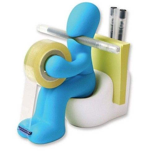 Butt Station Blue Desk Office Accessory Pen Tape Paper Clip Holder Funny Gag