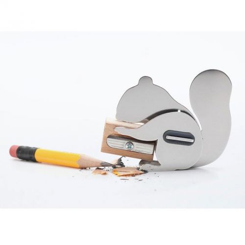 Desk Pencil Sharpener Simple Squirrel Design Stainless Steel German Beech Wood