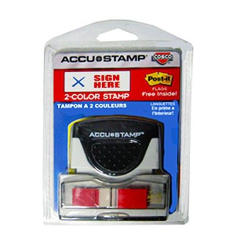 Cosco Accu-Stamp 032487 Sign Here 2 1/2&#034;  Two Color Stamp - Red