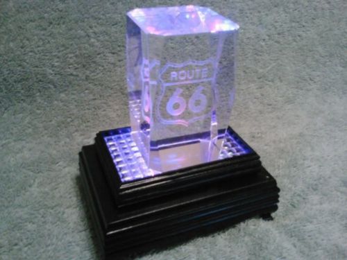 New 3&#034; Highway Route 66 3D Crystal with 2&#034;stand 3 LED Light Display RARE