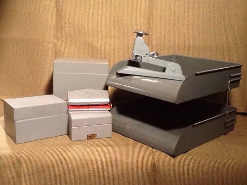 Vintage Metal Office File Boxes Paper Trays Swingline Stapler Paper Punch