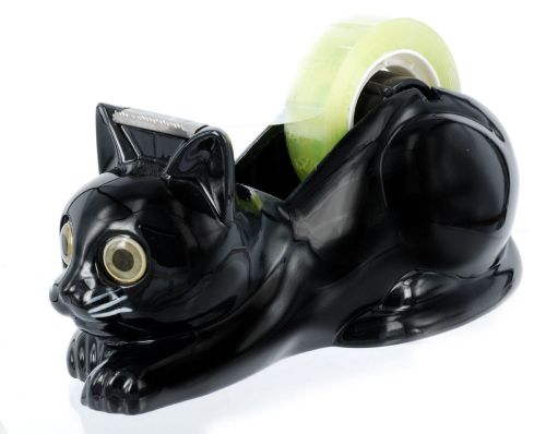 Black Cat Desk Scotch Tape Dispenser Kitty in Gift Box