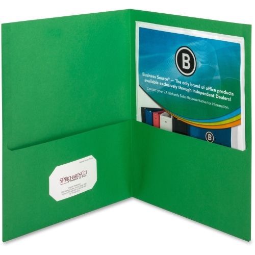 Business Source Double Pocket Portfolio - 8.50&#034;x11&#034; - Green - 25/Box - BSN78493