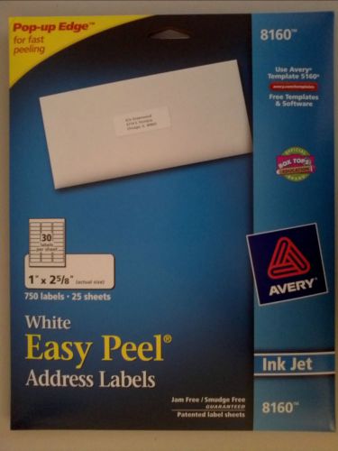 Avery 8160 White Inkjet Address Labels 25 sheets Easy Peel 1 x 2-5/8&#034; 750/Box