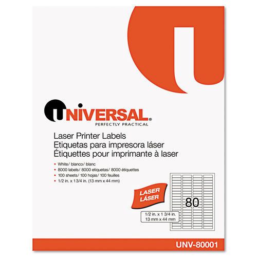Universal laser printer permanent labels, 1/2 x 1-3/4, white, 8000 per pack for sale