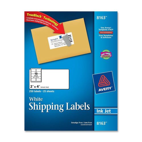 Genuine Avery  Labels w/ TrueBlock Technology, 2 x 4, White 250/PK,   8163