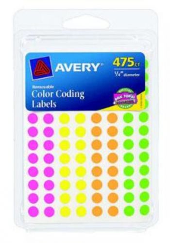 Avery Color Coding Dots 1/4&#039;&#039; Round 475 Count Assorted Neon Colors
