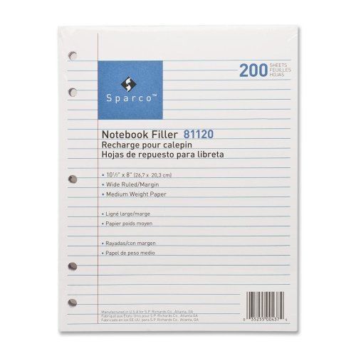 Sparco 5-hole punched wide ruled filler paper - 200 sheet - 16 lb - (spr81120) for sale