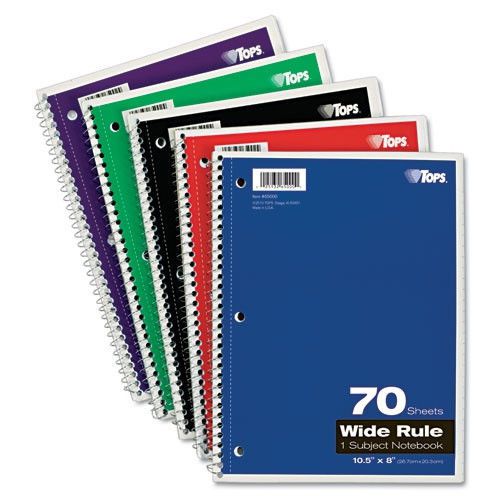 Tops Business Forms Wirebound 1-Subject Notebook, Wide Rule, 70 Sheets/Pad