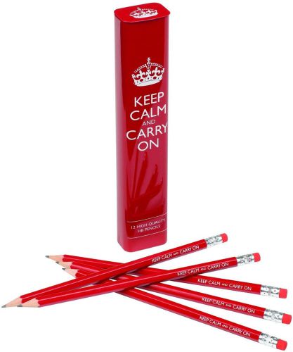 NEW Keep Calm and Carry On Wooden Pencils with Tin