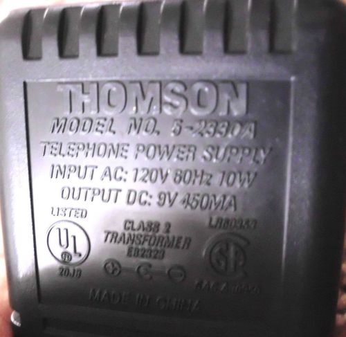 Thomson Telephone 9V Power Supply Phone Electric Adapter 5-2330A 9-Volt