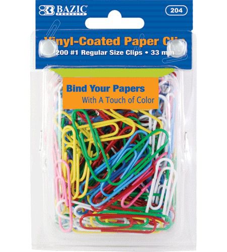 BAZIC NEW No.1 Regular (33mm) Color Paper Clips (200/Pack),