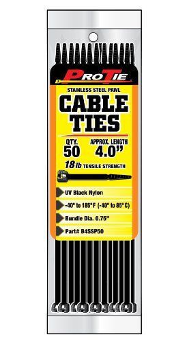 Pro Tie B4SSP50 3.9-Inch Stainless Steel Pawl Cable Tie  UV Black Nylon  50-Pack