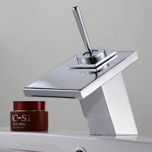 Modern Waterfall Single Hole Bathroom Sink Faucet Chrome Brass Tap Free Shipping