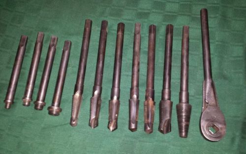 Mueller 12&#034; Drilling Taps Tapping Drills Lot+Reamer&amp;Lowell #2 Ratchet Wrench