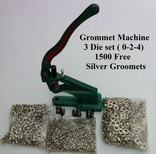 Grommet machine 3 die (#0 #2 #4) &amp; 3000grommets silver eyelet banner tool press for sale
