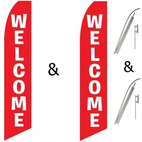 2 Swooper Flag Pole Kits Welcome Red With White Text