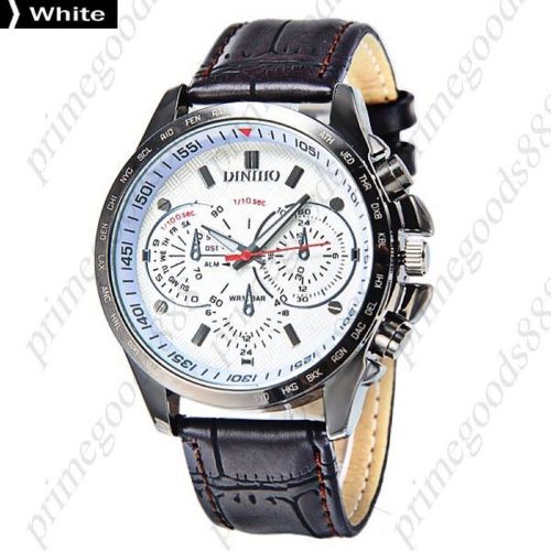 White Face PU Leather Band 3 False Sub Dials Analog Quartz Men&#039;s Wristwatch
