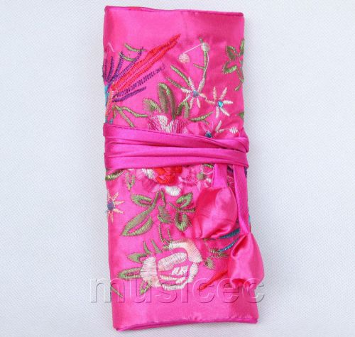 handmade embroider silk pink-red colors Jewelry bags pouches roll T789A11
