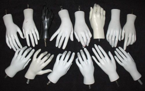 (lot of 14) female mannequin hand (s) right left black white 1-male w/free ship! for sale