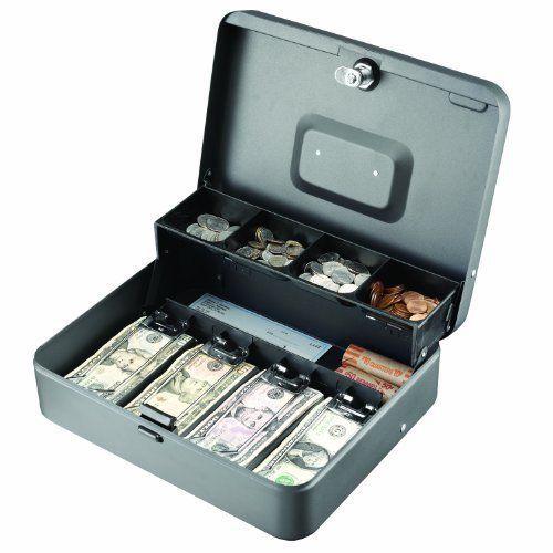 Steelmaster Tiered Tray Cash Box - 4 Bill - 5 Coin - Steel - Gray - (2216194g2)