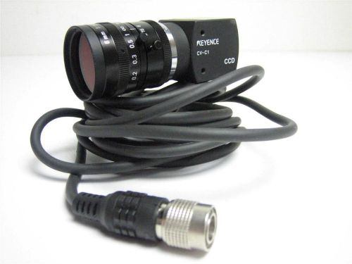 Keyence CCD Monochrome Video Camera CV-C1 w/ Lens &amp; Red Filter jn 14 A22