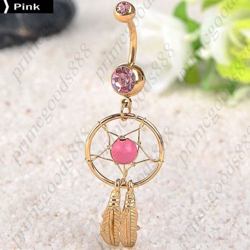 Dream Catcher Belly Button Ring Jewelry Gold Girl Piercing Body Art Barbell Pink