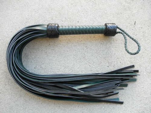 Heavy mega thuddy green grain leather flogger 36 tails - amazing horse whip cat for sale