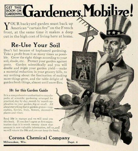 1918 ad corona chemical uncle sam garden wwi milwaukee - original thb1 for sale