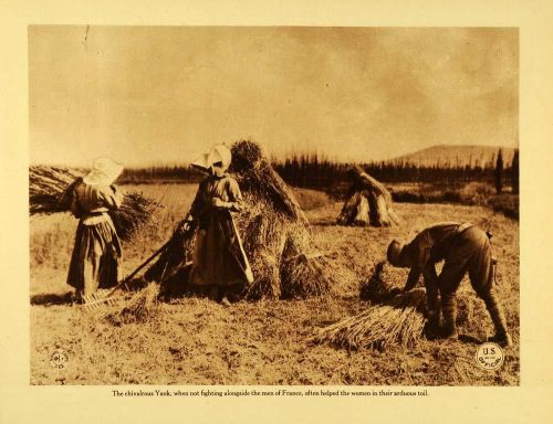 1920 Rotogravure WWI Chivalrous Yank American Aid Women Farming France WAR1