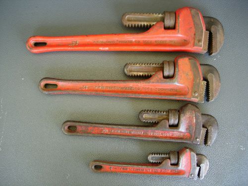 4 RIDGID HEAVY DUTY PIPE WRENCHES 8&#034; 10&#034; 12&#034; and 14&#034; USA