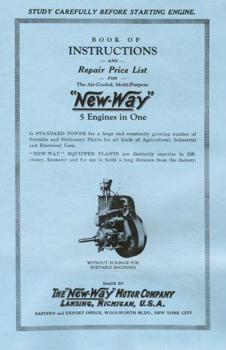 New Way Gas Engine Motor Instruction book Manual Hit Miss Stationary Flywheel