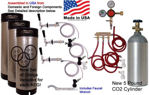 Home brew keg kit 3 tap with 3- 5 gallon kegs &amp;5 pound co2 (hk230) 3 faucet for sale