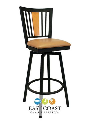 New steel city metal swivel bar stool with black frame &amp; tan vinyl seat for sale